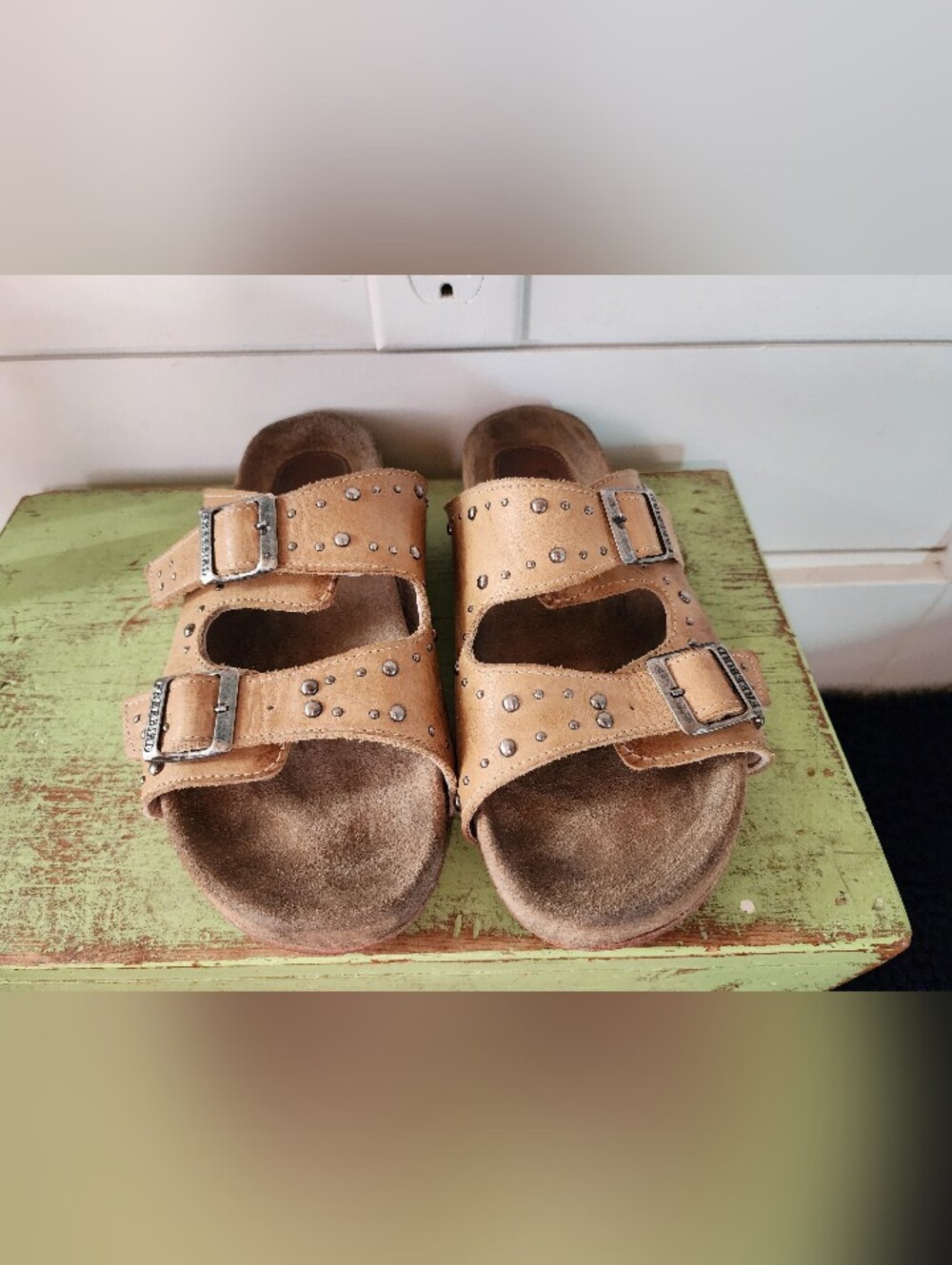 Freebird Asher Natural Studded Double-Buckle Slide Sandals